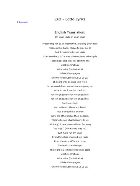 exo lotto lyrics|Lotto (English Translation) – EXO .